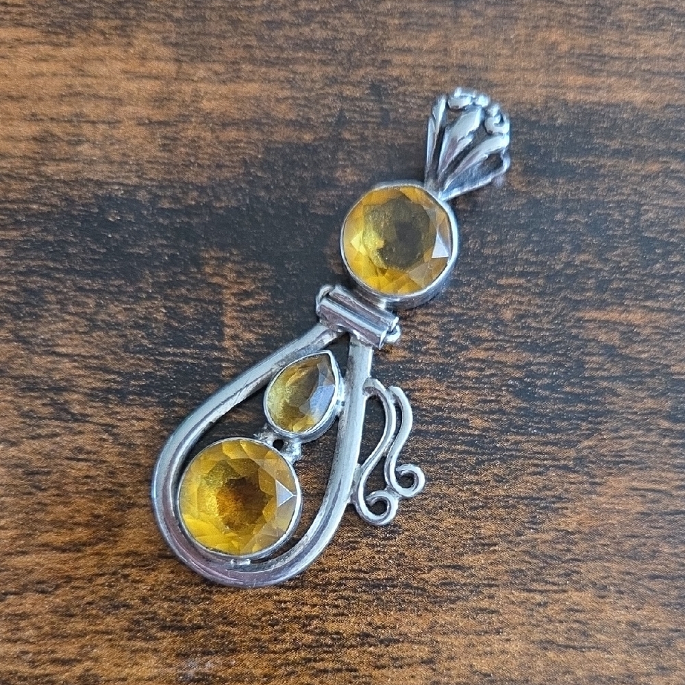 925 Solid Silver Citrine Pendant